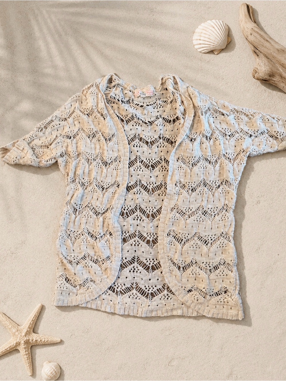Pink Republic Open-Weave Crochet Cardigan in Cream